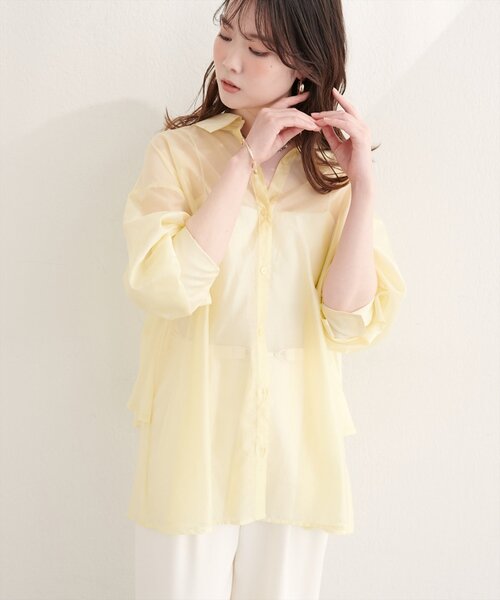natural couture(ナチュラルクチュール)の「【sherbet line】接触冷感バックフリルシアーシャツ(シャツ/ブラウス・レディース・オフホワイト/ブラウン/ピンク/イエロー・FREE)」の18枚目の写真