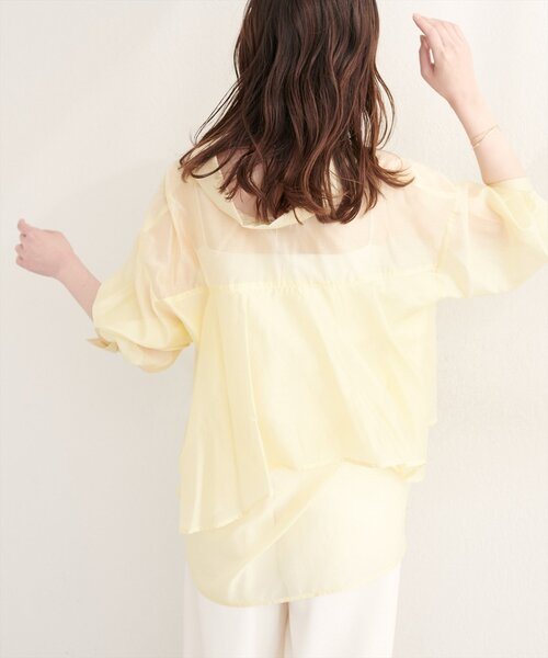 natural couture(ナチュラルクチュール)の「【sherbet line】接触冷感バックフリルシアーシャツ(シャツ/ブラウス・レディース・オフホワイト/ブラウン/ピンク/イエロー・FREE)」の19枚目の写真