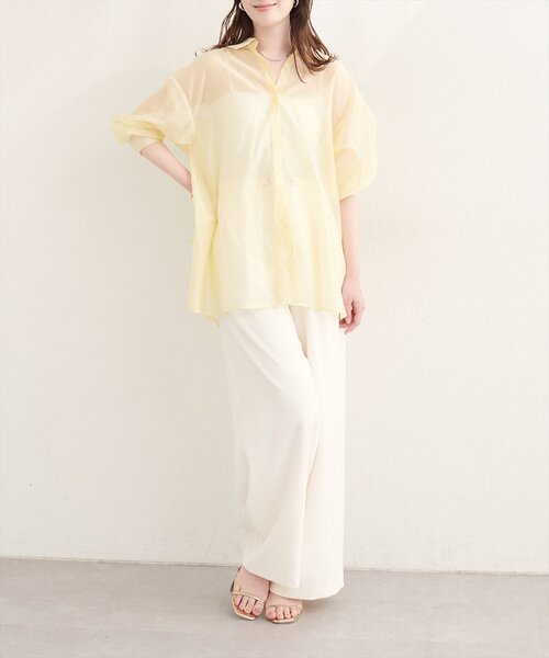 natural couture(ナチュラルクチュール)の「【sherbet line】接触冷感バックフリルシアーシャツ(シャツ/ブラウス・レディース・オフホワイト/ブラウン/ピンク/イエロー・FREE)」の20枚目の写真