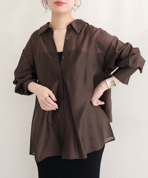 natural couture(ナチュラルクチュール)の「【sherbet line】接触冷感バックフリルシアーシャツ(シャツ/ブラウス・レディース・オフホワイト/ブラウン/ピンク/イエロー・FREE)」の22枚目の写真