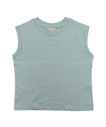 シンプル袖なしTシャツ-グレイッシュミント
