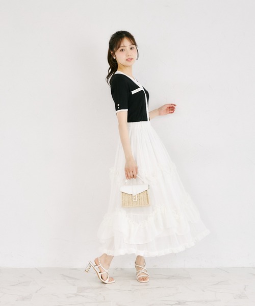 tocco closet(トッコ クローゼット)の「【ZOZO限定】接触冷感フェイクポケット装飾Vネック配色半袖リブニットトップス(Tシャツ/カットソー・レディース・ネイビー/オフホワイト/ピンク/ブラック/ミント・M)」の12枚目の写真