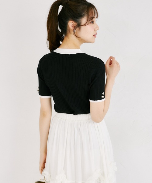 tocco closet(トッコ クローゼット)の「【ZOZO限定】接触冷感フェイクポケット装飾Vネック配色半袖リブニットトップス(Tシャツ/カットソー・レディース・ネイビー/オフホワイト/ピンク/ブラック/ミント・M)」の16枚目の写真
