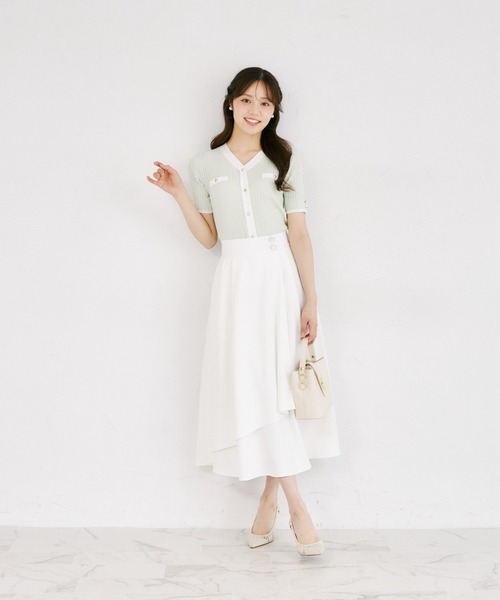 tocco closet(トッコ クローゼット)の「【ZOZO限定】接触冷感フェイクポケット装飾Vネック配色半袖リブニットトップス(Tシャツ/カットソー・レディース・ネイビー/オフホワイト/ピンク/ブラック/ミント・M)」の17枚目の写真