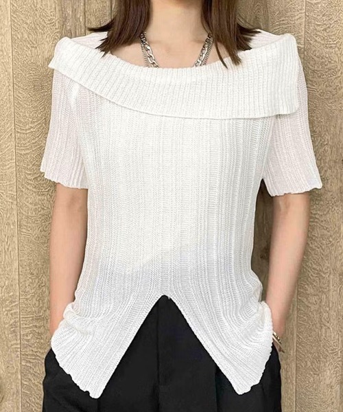GORGE(ゴージ)の「リブアミスリットニット(ニット/セーター・レディース・ブラック/オフホワイト/モカ・F)」の1枚目の写真