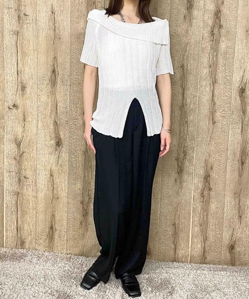 GORGE(ゴージ)の「リブアミスリットニット(ニット/セーター・レディース・ブラック/オフホワイト/モカ・F)」の7枚目の写真
