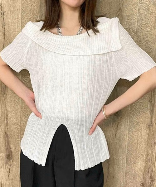 GORGE(ゴージ)の「リブアミスリットニット(ニット/セーター・レディース・ブラック/オフホワイト/モカ・F)」の6枚目の写真