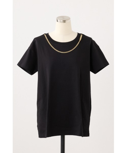 ARMANI EXCHANGE(アルマーニエクスチェンジ)の「チェーンディティール 半袖クルーネックTシャツ(Tシャツ/カットソー・レディース・ブラック/ホワイト・SMALL)」の1枚目の写真