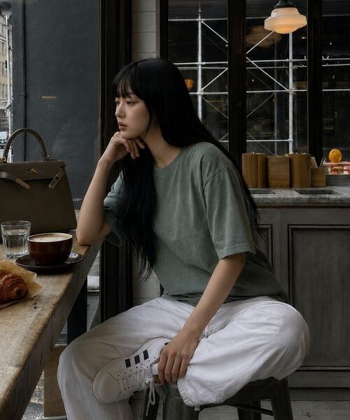 WANIL（ウェニール）の「ユルブピグメントダイング半袖Tシャツ5カラー[WASF_1001]（Tシャツ/カットソー・レディース・グレー/ベージュ/スカイブルー/チャコール/グリーン・SMALL/MEDIUM/LARGE/X-LARGE）」の11枚目の写真
