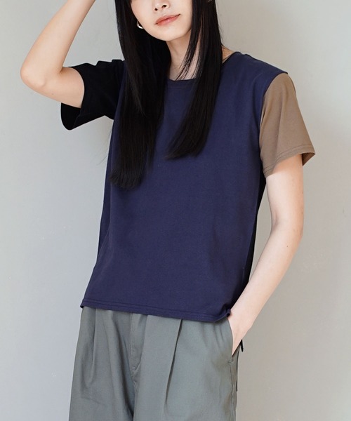 zootie（ズーティー）の「汗しみない Tシャツ［スタンダード］（Tシャツ/カットソー・レディース・グレイッシュブルー/ブラック/ネイビー系/レッド系その他/オフホワイト/ライトカーキ/ライトオレンジ系/杢グレー/ダークカーキ/モカ/イエロー系その他/ラベンダー/アイボリー/ネイビー・3L/L/LL/M）」の11枚目の写真