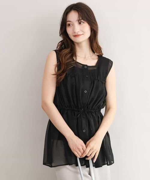 MK MICHEL KLEIN（エムケーミッシェルクラン）の「[洗える]スクエアネックシアーブラウス（シャツ/ブラウス・レディース・ブラック/ライトブルー・38）」の20枚目の写真