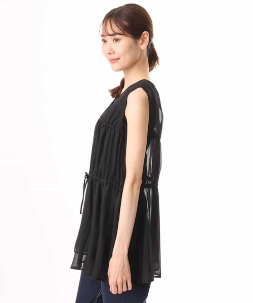 MK MICHEL KLEIN（エムケーミッシェルクラン）の「[洗える]スクエアネックシアーブラウス（シャツ/ブラウス・レディース・ブラック/ライトブルー・38）」の14枚目の写真