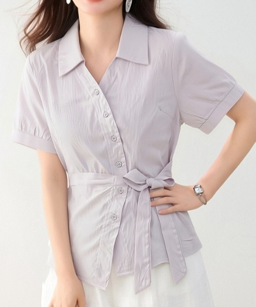 AMAJI（アマジ）の「アシンメトリー ノースリーブシャツ（シャツ/ブラウス・レディース・パープル/ネイビー・SMALL/MEDIUM/LARGE）」の5枚目の写真