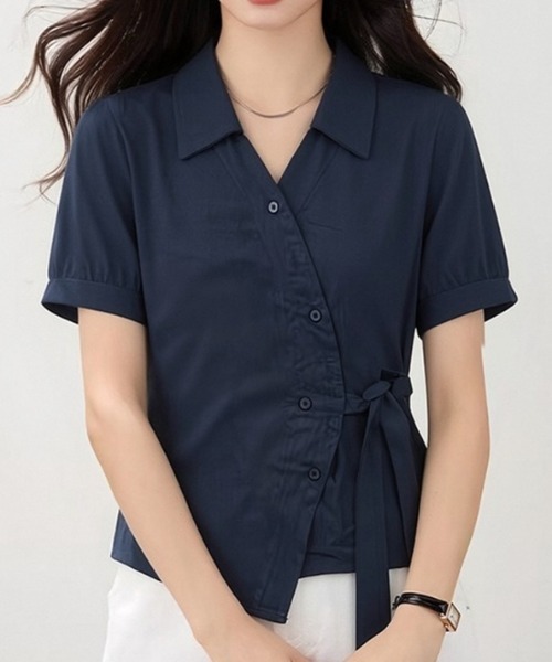 AMAJI（アマジ）の「アシンメトリー ノースリーブシャツ（シャツ/ブラウス・レディース・パープル/ネイビー・SMALL/MEDIUM/LARGE）」の4枚目の写真