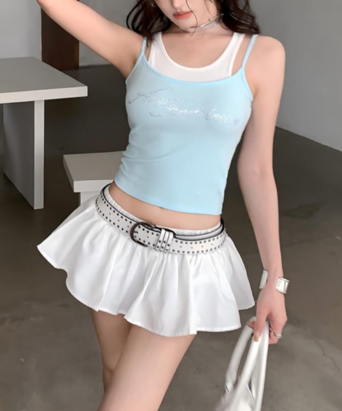Kuroba(クロバ)の「ラインストーンレイヤードタンクトップ&キャミソール(タンクトップ・レディース・ブルー/ブラック/グレー・FREE)」の11枚目の写真