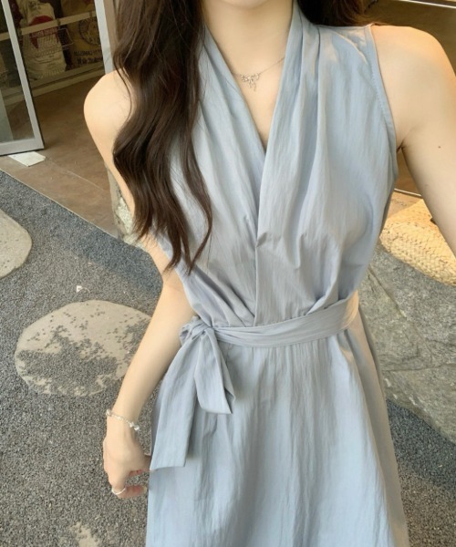 PIN(ピン)の「カシュクールラップノースリーブワンピース(ワンピース・レディース・ブラック/ブルー・FREE)」の9枚目の写真