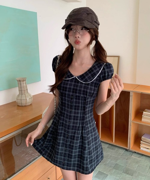 Alvia(アルビア)の「チェックミニワンピース(ワンピース・レディース・ブルー・M)」の4枚目の写真