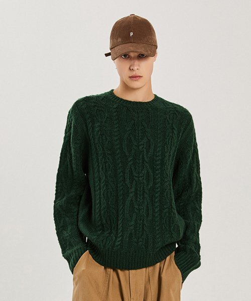 ADHOC(アドホック)の「男女共用CABLEプルオーバー(DK-GREEN)(HZALK82-68)(ニット/セーター・メンズ・その他・95/100/105/FREE)」の1枚目の写真
