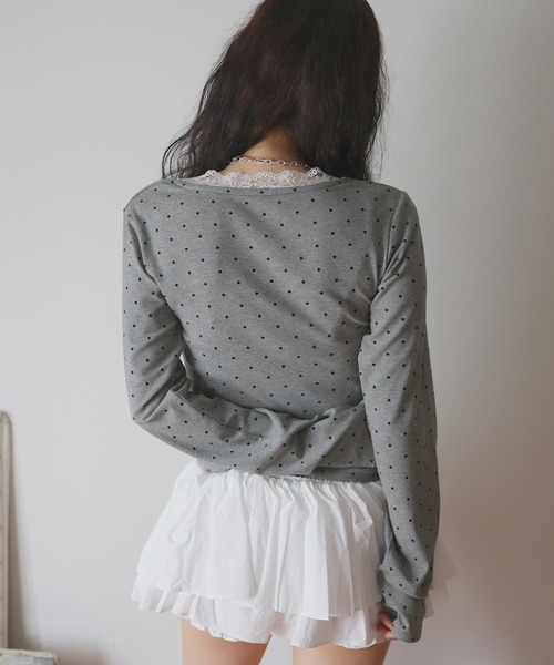 Mili affinity(ミリアフィニティー)の「Vネックレース付きフロントデザイントップス(Tシャツ/カットソー・レディース・杢グレー/オフホワイト/ブラック・FREE)」の16枚目の写真
