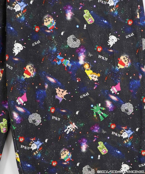 ScoLar(スカラー)の「462021:クレヨンしんちゃん×ScoLar 花宇宙の総柄パンツ(デニムパンツ・レディース・ブルー/ブラック・M)」の12枚目の写真