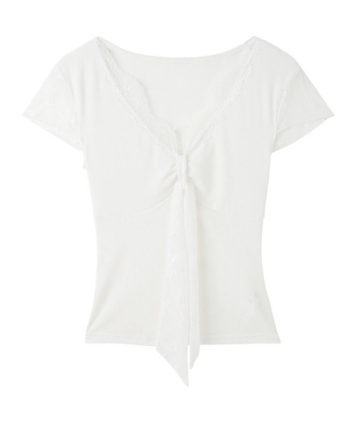LUCPY(ラクピー)の「レースリボン ギャザーカットソー(その他トップス・レディース・ホワイト/ブラック・SMALL/MEDIUM/LARGE/X-LARGE)」の6枚目の写真