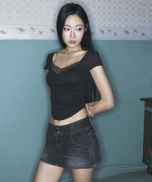Tommie Button Denim Skirt (Vintage Black)