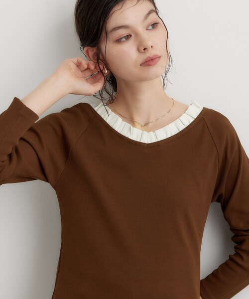 THE SHOP TK (ザ ショップ ティーケー )の「フリル襟 リブカットソー(Tシャツ/カットソー・レディース・ブラック/グレー/ダークブラウン・13/12)」の3枚目の写真