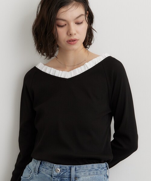 THE SHOP TK (ザ ショップ ティーケー )の「フリル襟 リブカットソー(Tシャツ/カットソー・レディース・ブラック/グレー/ダークブラウン・13/12)」の2枚目の写真