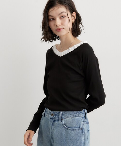 THE SHOP TK (ザ ショップ ティーケー )の「フリル襟 リブカットソー(Tシャツ/カットソー・レディース・ブラック/グレー/ダークブラウン・13/12)」の6枚目の写真
