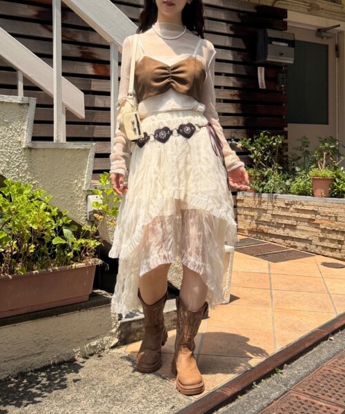 w closet(ダブルクローゼット)の「イレヘムシアースカート(スカート・レディース・ブラック/アイボリー・FREE)」の6枚目の写真
