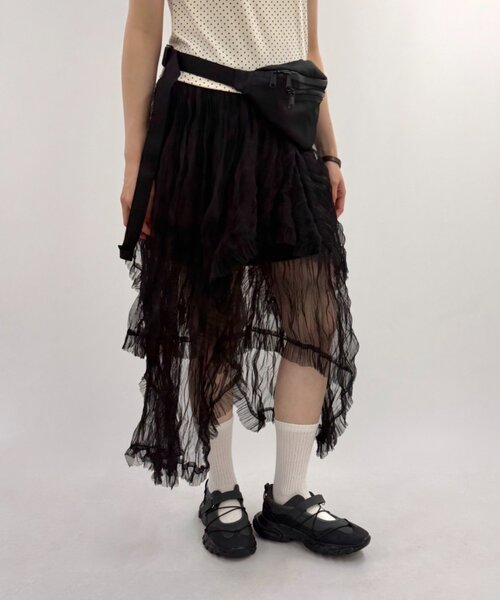 w closet(ダブルクローゼット)の「イレヘムシアースカート(スカート・レディース・ブラック/アイボリー・FREE)」の9枚目の写真