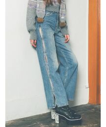 サイドビジューワイドデニムパンツ