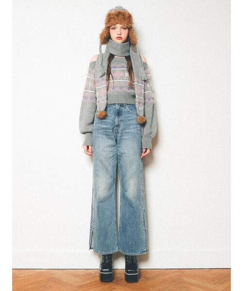 EVRIS(エヴリス)の「サイドビジューワイドデニムパンツ(デニムパンツ・レディース・インディゴブルー/ブラック・SMALL/MEDIUM)」の10枚目の写真