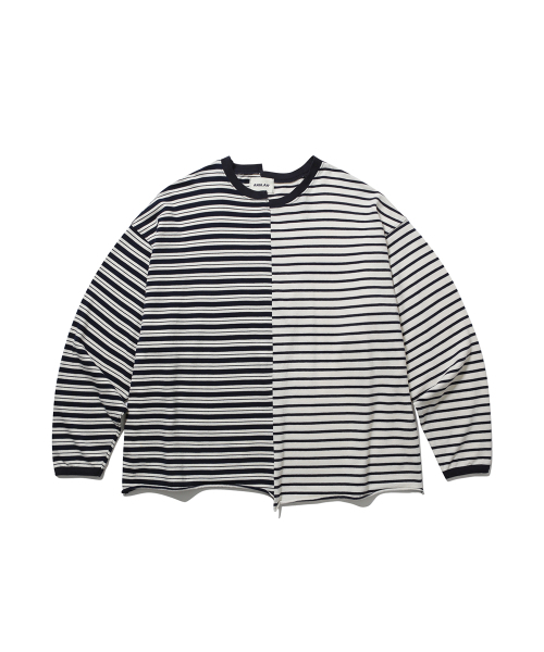 ANGLAN(アングラン)の「Unbalanced Stripe Long Sleeve - Navy(Tシャツ/カットソー・メンズ・その他・ONE SIZE)」の1枚目の写真