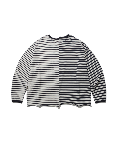 ANGLAN(アングラン)の「Unbalanced Stripe Long Sleeve - Navy(Tシャツ/カットソー・メンズ・その他・ONE SIZE)」の2枚目の写真