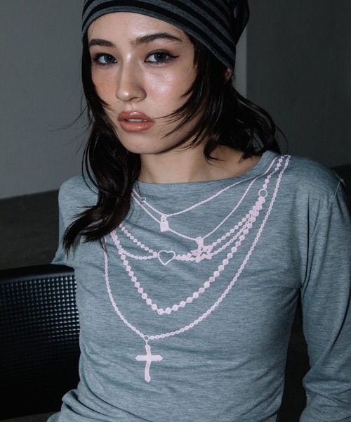 3.3 Field Trip (3.3フィールドトリップ)の「3.3 Field Trip/アクセプリント薄手ロングスリーブトップス(Tシャツ/カットソー・レディース・ブラック/ホワイト/グレー・FREE)」の14枚目の写真
