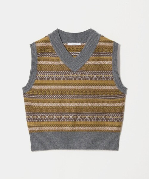 BEAUTY&YOUTH UNITED ARROWS（ビューティーアンドユースユナイテッドアローズ）の「ウールブレンド フェアアイル Vネックベスト（ベスト・レディース・ピンク/オリーブ・FREE）」の2枚目の写真