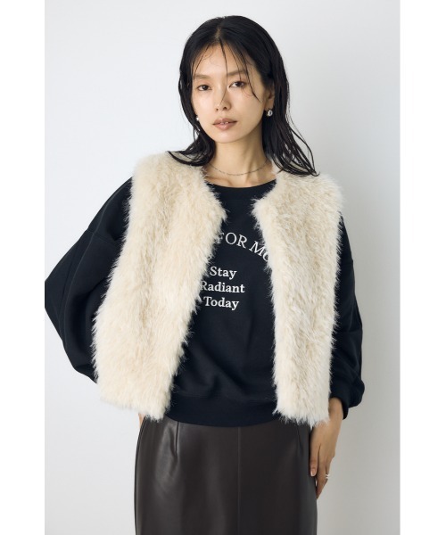 AZUL by moussy(アズールバイマウジー)の「フェイクファーベスト 秋服 冬服 無地 アニマル柄 ヒョウ柄 豹柄(ベスト・レディース・ベージュ系その他/グレー/ベージュ/アイボリー・FREE)」の5枚目の写真