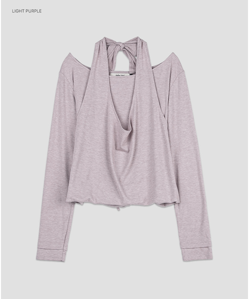 ATELIER NAIN(アトリエナイン)の「(T-7274)LAYERED HALTER TOP(Tシャツ/カットソー・レディース・ライトグレー/ネイビー/アイボリー/ライトパープル・FREE)」の4枚目の写真