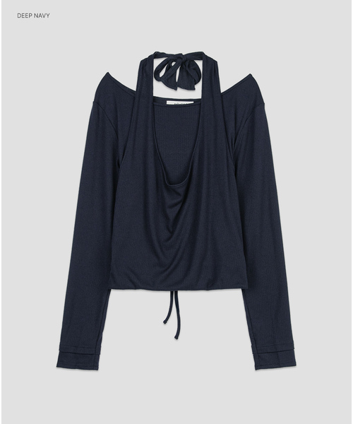 ATELIER NAIN(アトリエナイン)の「(T-7274)LAYERED HALTER TOP(Tシャツ/カットソー・レディース・ライトグレー/ネイビー/アイボリー/ライトパープル・FREE)」の3枚目の写真