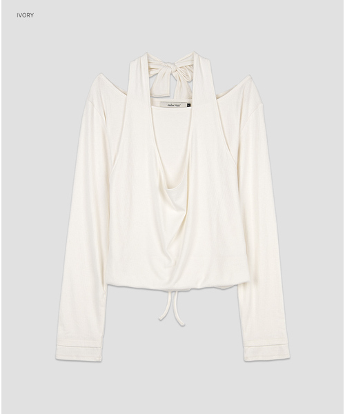 ATELIER NAIN(アトリエナイン)の「(T-7274)LAYERED HALTER TOP(Tシャツ/カットソー・レディース・ライトグレー/ネイビー/アイボリー/ライトパープル・FREE)」の1枚目の写真
