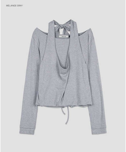 ATELIER NAIN(アトリエナイン)の「(T-7274)LAYERED HALTER TOP(Tシャツ/カットソー・レディース・ライトグレー/ネイビー/アイボリー/ライトパープル・FREE)」の2枚目の写真