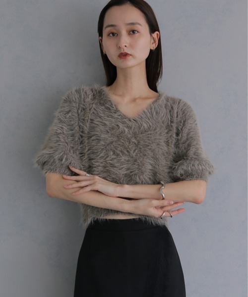 &g'aime（アンジェム）の「【&ｇ'aime 】シャギーハーフスリーブトップス　Shaggy Half Sleeve Top（ニット/セーター・レディース・ライトグレー/チャコールグレー/ベージュ・FREE）」の3枚目の写真