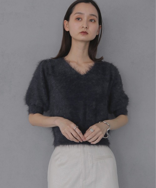 &g'aime（アンジェム）の「【&ｇ'aime 】シャギーハーフスリーブトップス　Shaggy Half Sleeve Top（ニット/セーター・レディース・ライトグレー/チャコールグレー/ベージュ・FREE）」の10枚目の写真