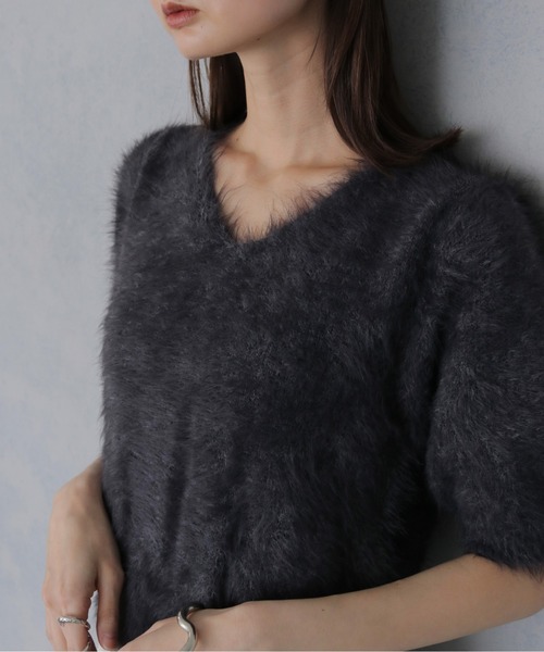 &g'aime（アンジェム）の「【&ｇ'aime 】シャギーハーフスリーブトップス　Shaggy Half Sleeve Top（ニット/セーター・レディース・ライトグレー/チャコールグレー/ベージュ・FREE）」の16枚目の写真