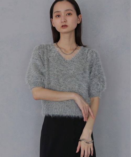 &g'aime（アンジェム）の「【&ｇ'aime 】シャギーハーフスリーブトップス　Shaggy Half Sleeve Top（ニット/セーター・レディース・ライトグレー/チャコールグレー/ベージュ・FREE）」の20枚目の写真