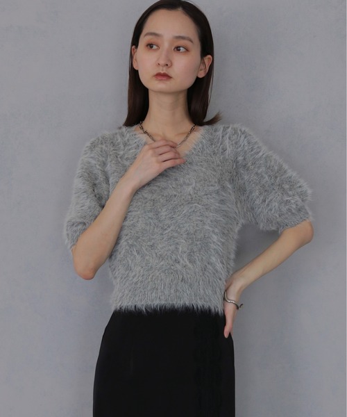 &g'aime（アンジェム）の「【&ｇ'aime 】シャギーハーフスリーブトップス　Shaggy Half Sleeve Top（ニット/セーター・レディース・ライトグレー/チャコールグレー/ベージュ・FREE）」の21枚目の写真