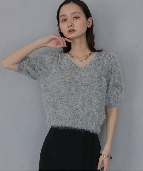 &g'aime（アンジェム）の「【&ｇ'aime 】シャギーハーフスリーブトップス　Shaggy Half Sleeve Top（ニット/セーター・レディース・ライトグレー/チャコールグレー/ベージュ・FREE）」の22枚目の写真