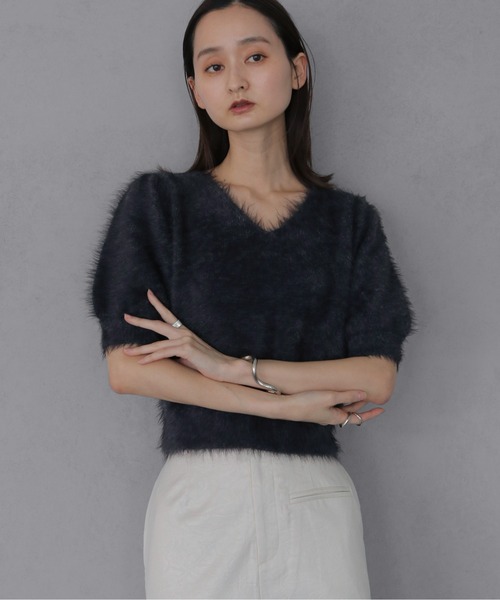 &g'aime（アンジェム）の「【&ｇ'aime 】シャギーハーフスリーブトップス　Shaggy Half Sleeve Top（ニット/セーター・レディース・ライトグレー/チャコールグレー/ベージュ・FREE）」の12枚目の写真