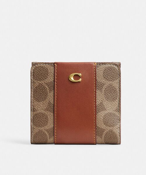 良品 COACH 財布 レザー ブラウン シグネチャー リサイクル シグネチャー レザー エッセンシャル スリム ビル
